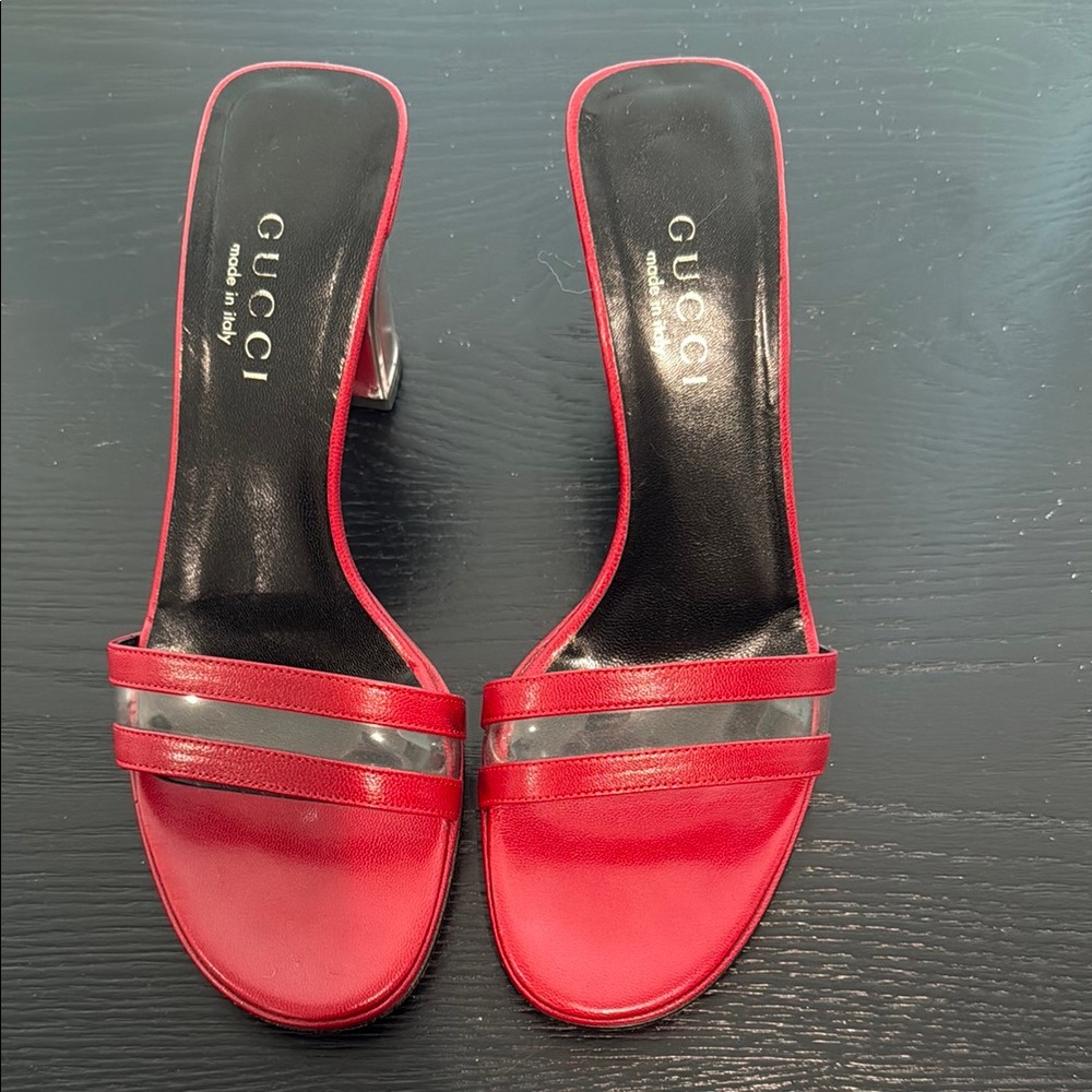 Gucci Red Heeled Sandals Elegant Design